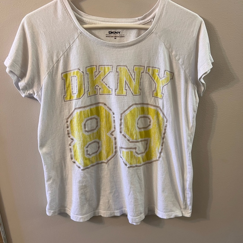 DKNY White and Yellow Graphic T-Shirt